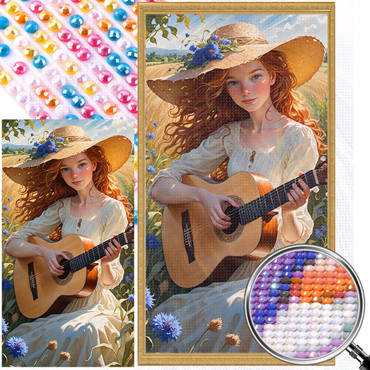 Girl Playing Guitar - Full AB Round Drill Diamond Painting 40*75CM