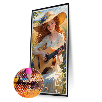 Girl Playing Guitar - Full AB Round Drill Diamond Painting 40*75CM