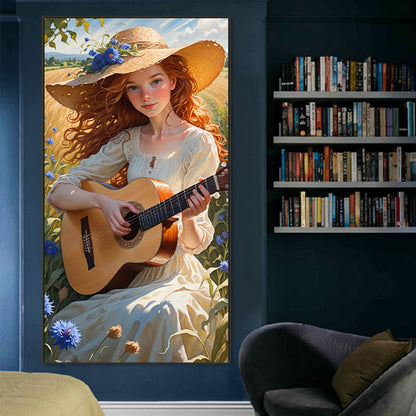 Girl Playing Guitar - Full AB Round Drill Diamond Painting 40*75CM