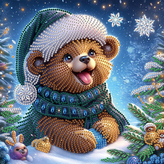 Christmas Bear - Partial Special-Shaped Drill Diamond Painting 30*30CM