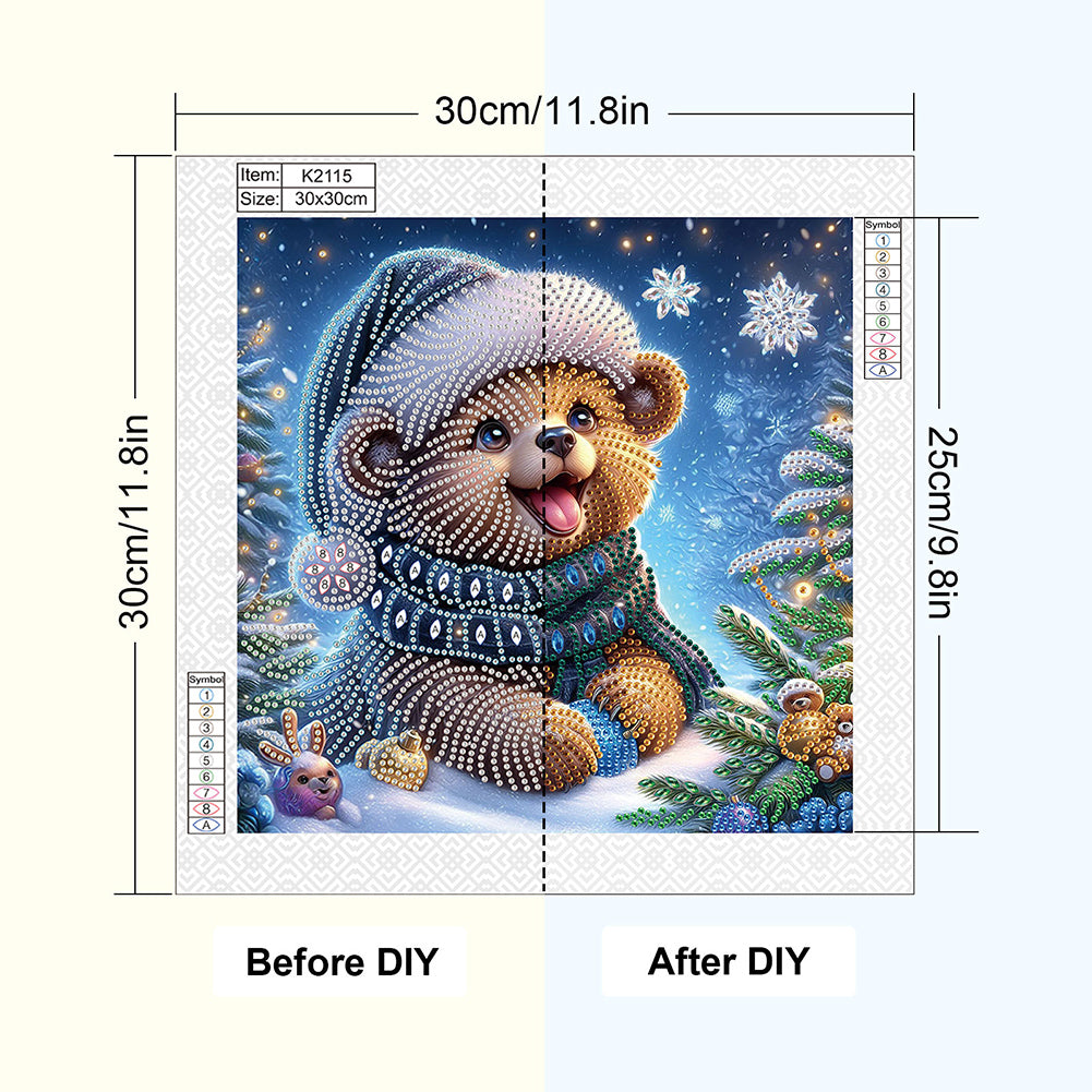 Christmas Bear - Partial Special-Shaped Drill Diamond Painting 30*30CM