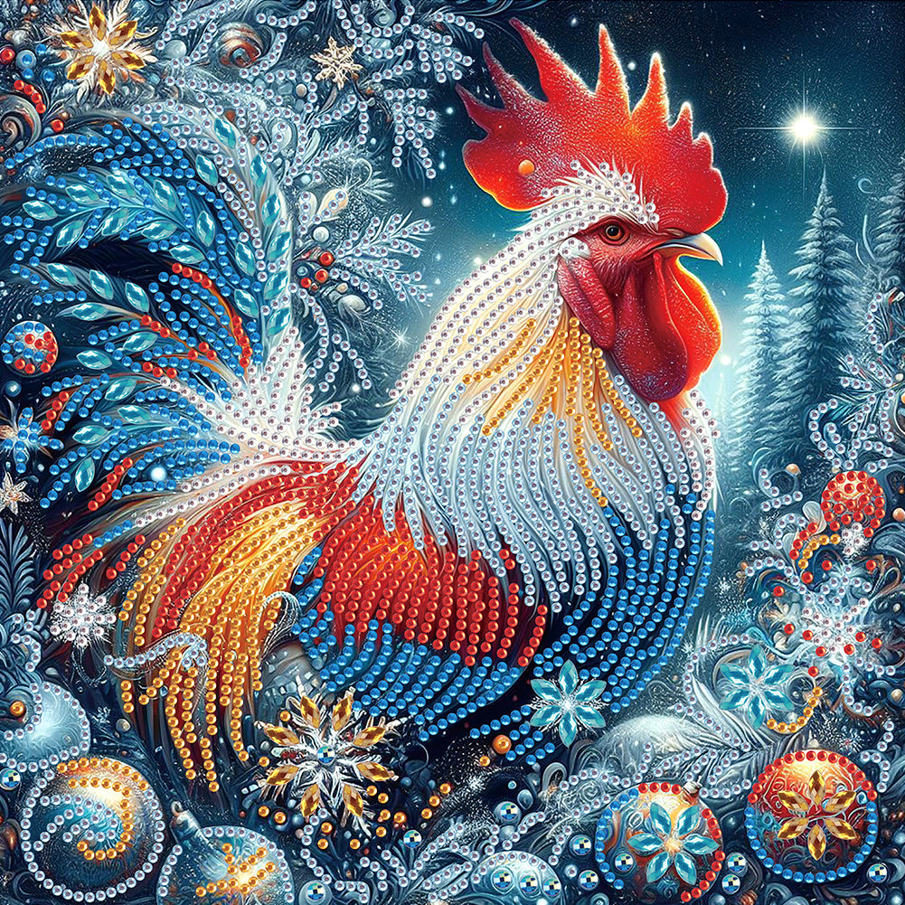 Christmas Rooster - Partial Special-Shaped Drill Diamond Painting 30*30CM