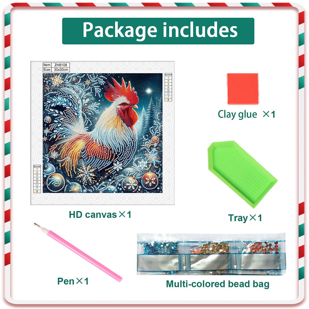 Christmas Rooster - Partial Special-Shaped Drill Diamond Painting 30*30CM