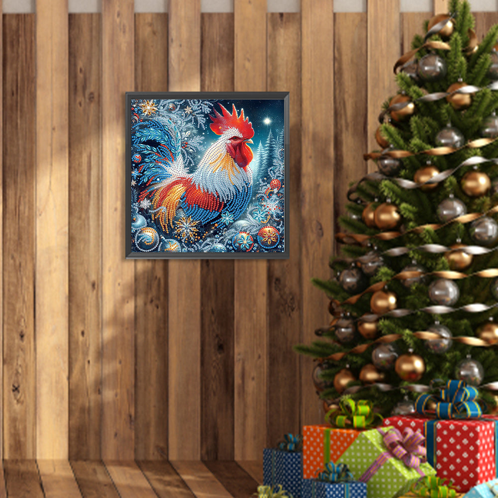 Christmas Rooster - Partial Special-Shaped Drill Diamond Painting 30*30CM