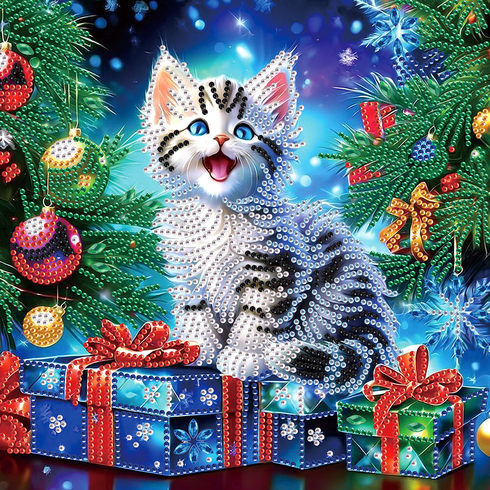 Christmas Kitten - Partial Special-Shaped Drill Diamond Painting 30*30CM