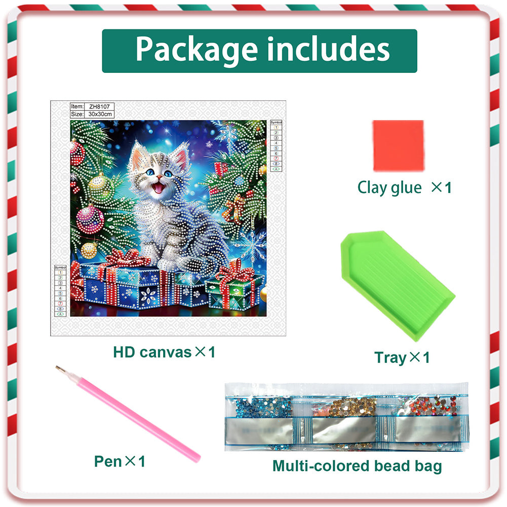 Christmas Kitten - Partial Special-Shaped Drill Diamond Painting 30*30CM