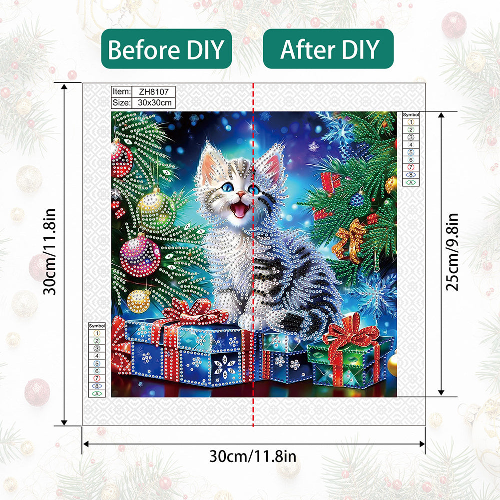 Christmas Kitten - Partial Special-Shaped Drill Diamond Painting 30*30CM