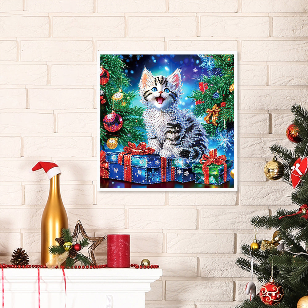 Christmas Kitten - Partial Special-Shaped Drill Diamond Painting 30*30CM