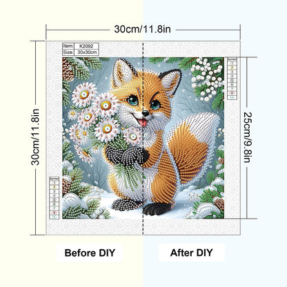 Winter Fox - Partial Special-Shaped Drill Diamond Painting 30*30CM