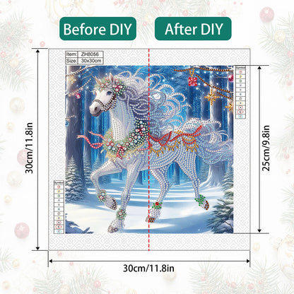 Christmas White Horse - Partial Special-Shaped Drill Diamond Painting 30*30CM