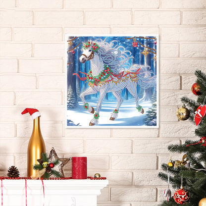 Christmas White Horse - Partial Special-Shaped Drill Diamond Painting 30*30CM