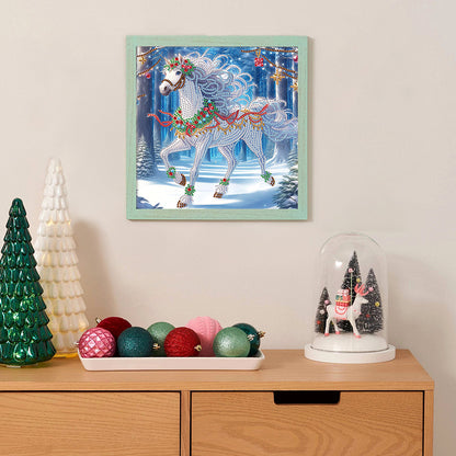 Christmas White Horse - Partial Special-Shaped Drill Diamond Painting 30*30CM