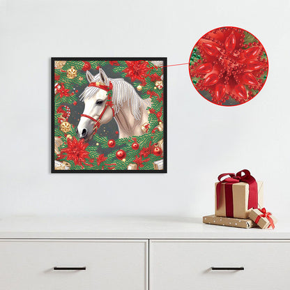 Christmas White Horse - Partial Special-Shaped Drill Diamond Painting 30*30CM