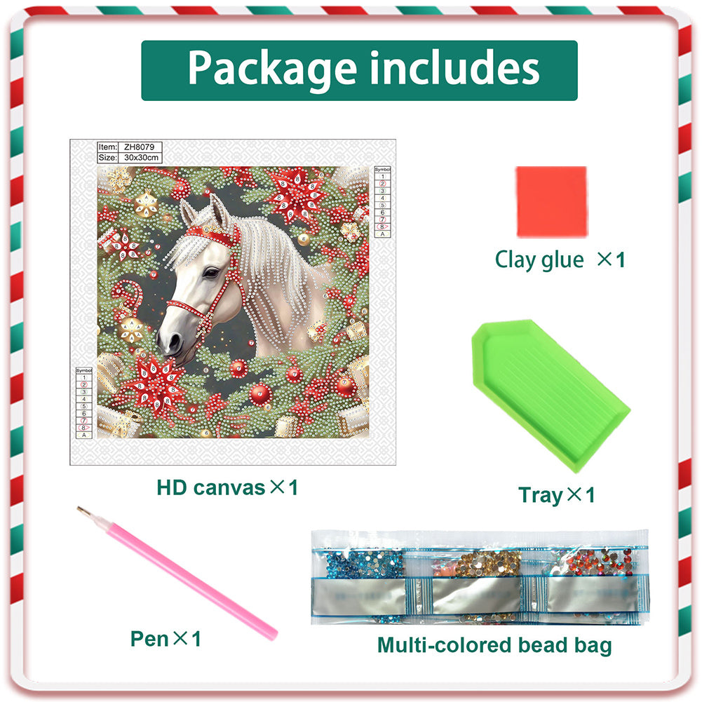 Christmas White Horse - Partial Special-Shaped Drill Diamond Painting 30*30CM