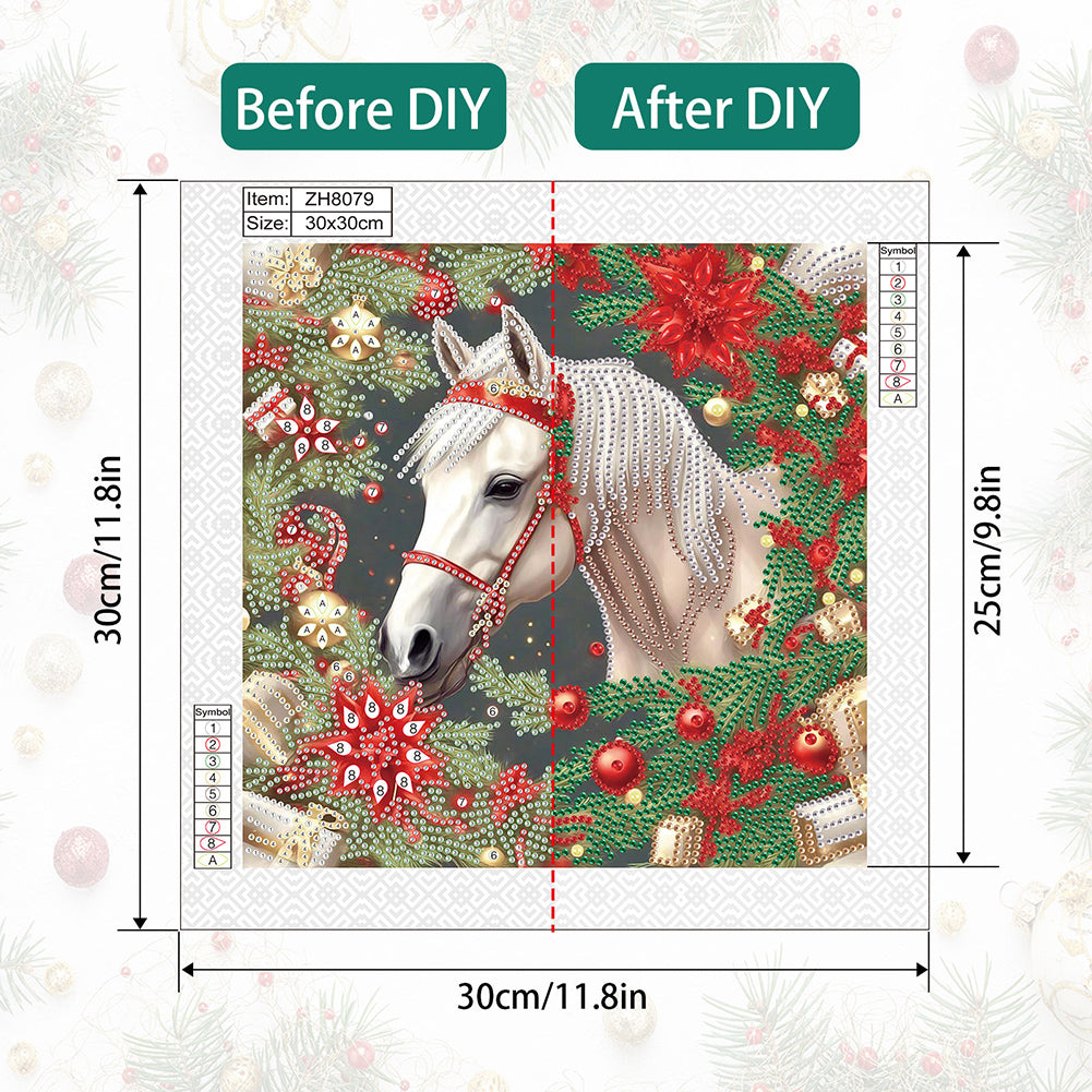 Christmas White Horse - Partial Special-Shaped Drill Diamond Painting 30*30CM