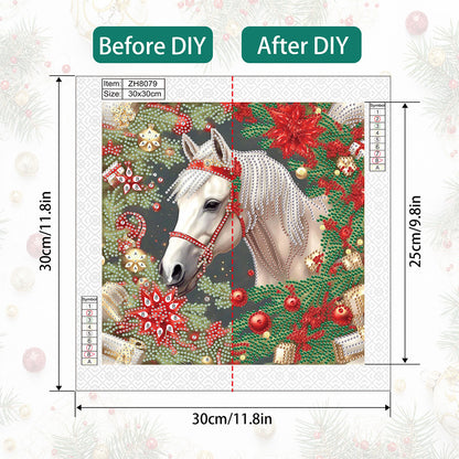 Christmas White Horse - Partial Special-Shaped Drill Diamond Painting 30*30CM