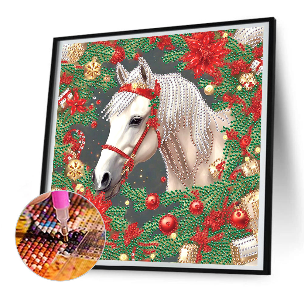 Christmas White Horse - Partial Special-Shaped Drill Diamond Painting 30*30CM