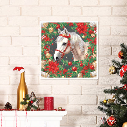 Christmas White Horse - Partial Special-Shaped Drill Diamond Painting 30*30CM
