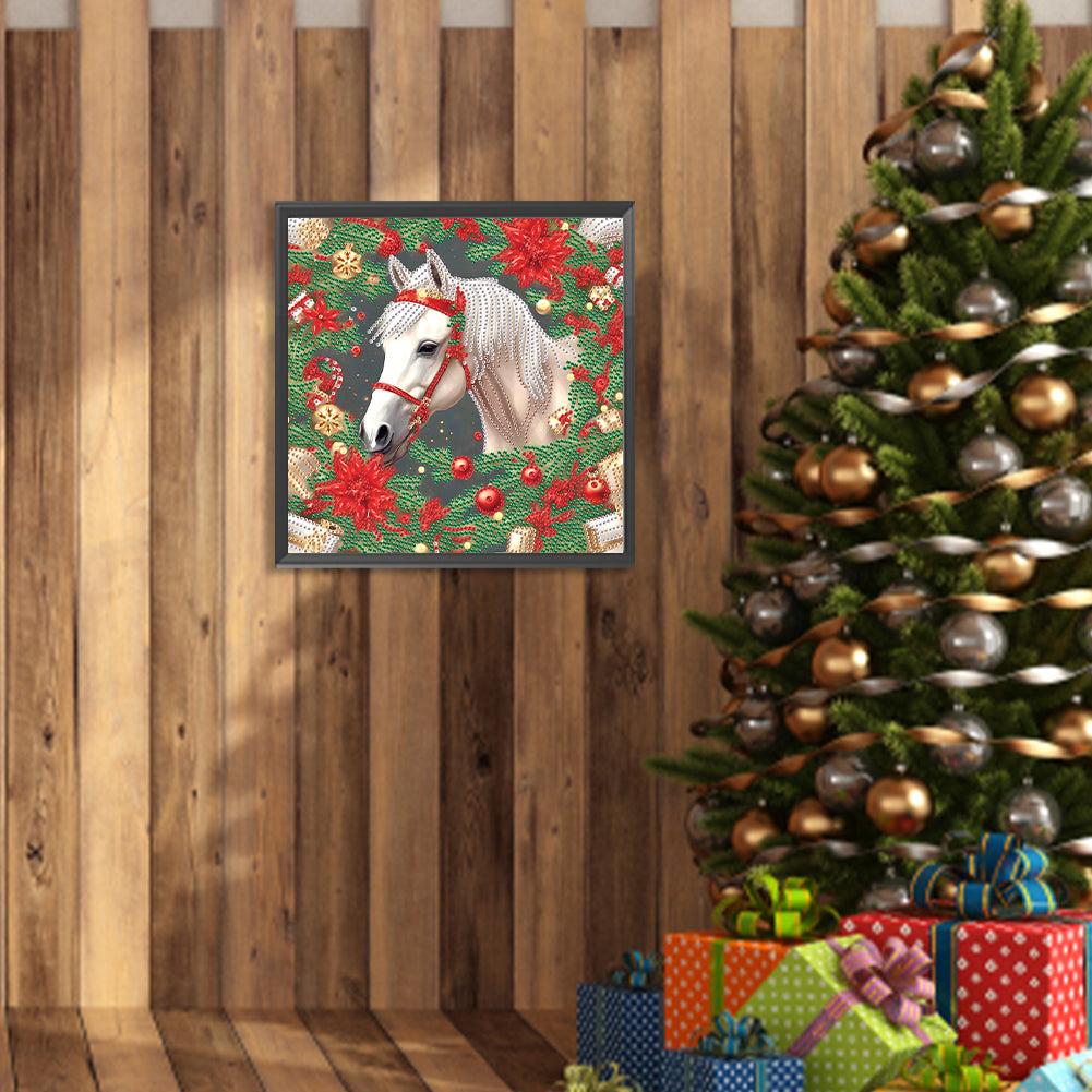 Christmas White Horse - Partial Special-Shaped Drill Diamond Painting 30*30CM