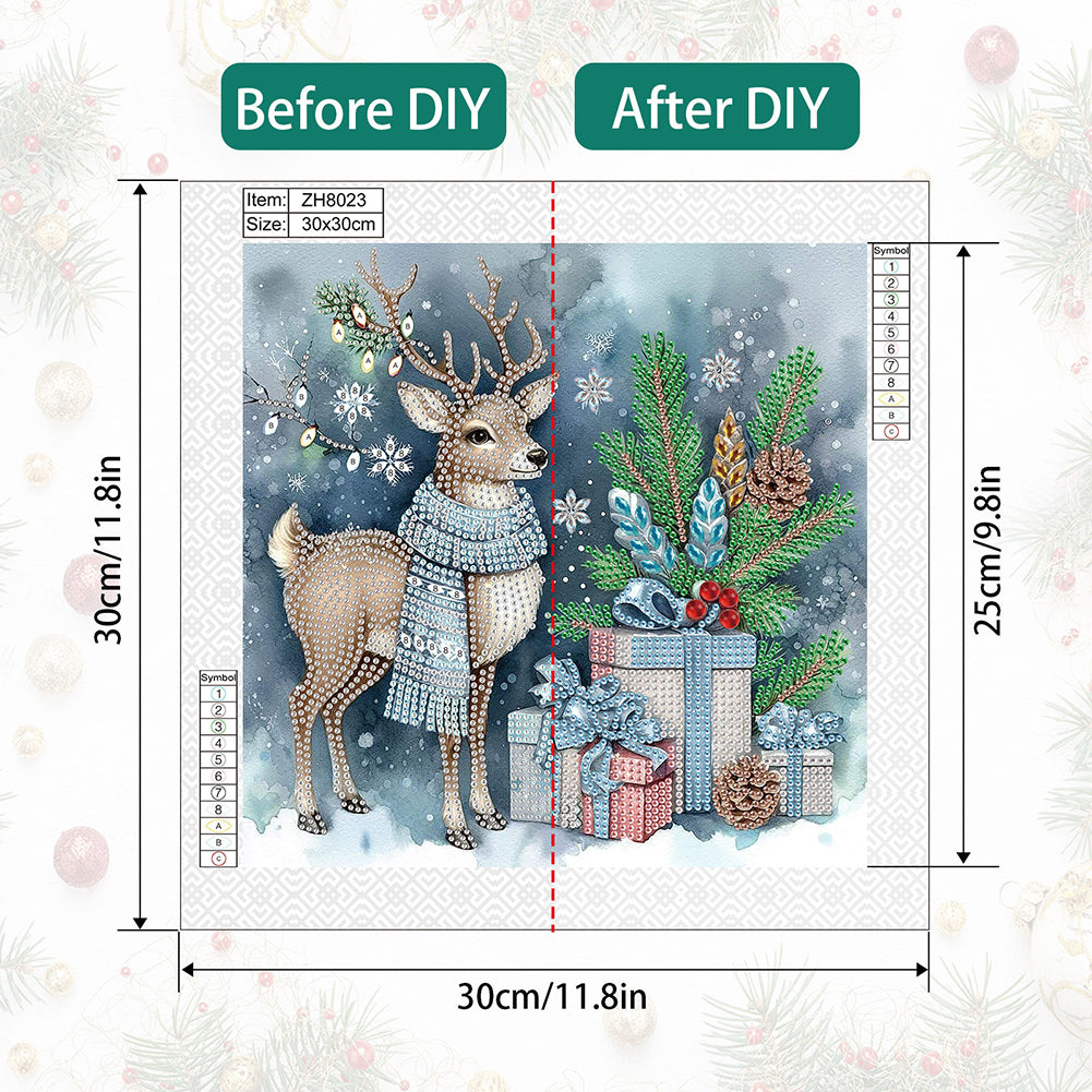 Christmas Deer - Partial Special-Shaped Drill Diamond Painting 30*30CM