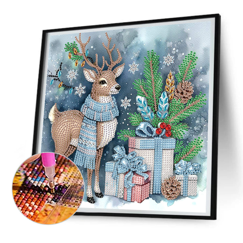 Christmas Deer - Partial Special-Shaped Drill Diamond Painting 30*30CM