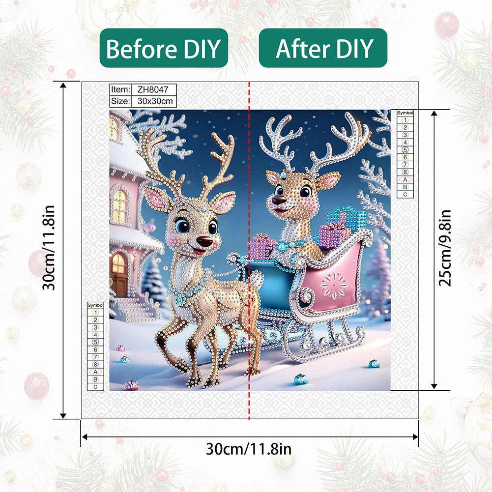 Christmas Deer - Partial Special-Shaped Drill Diamond Painting 30*30CM