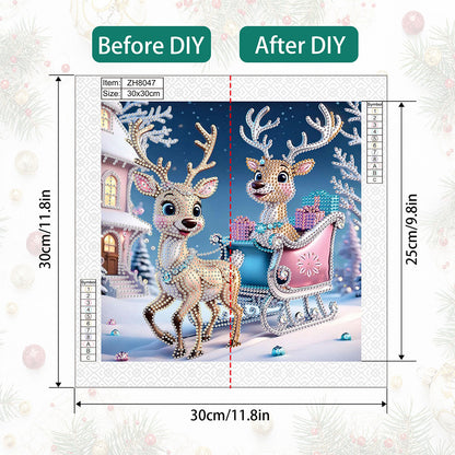 Christmas Deer - Partial Special-Shaped Drill Diamond Painting 30*30CM