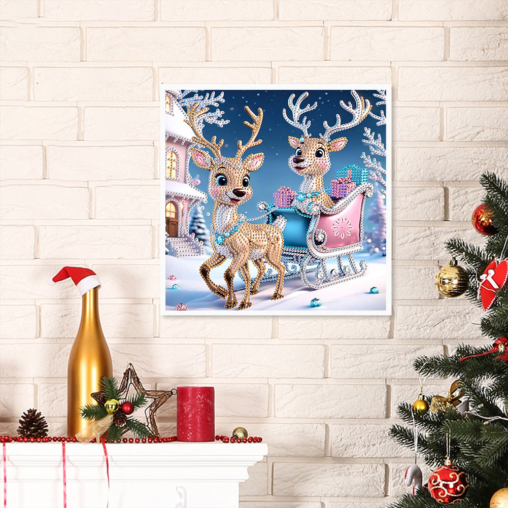 Christmas Deer - Partial Special-Shaped Drill Diamond Painting 30*30CM