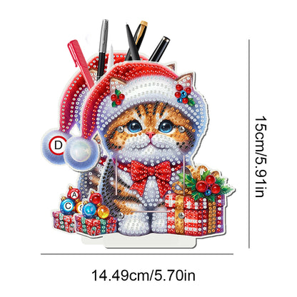 Acrylic Special Shape Double Side Christmas Cat Diamond Painting Pencil Holder