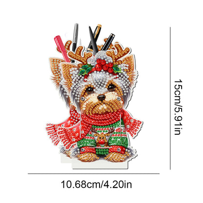 Acrylic Special Shape Double Side Christmas Dog Diamond Painting Pencil Holder