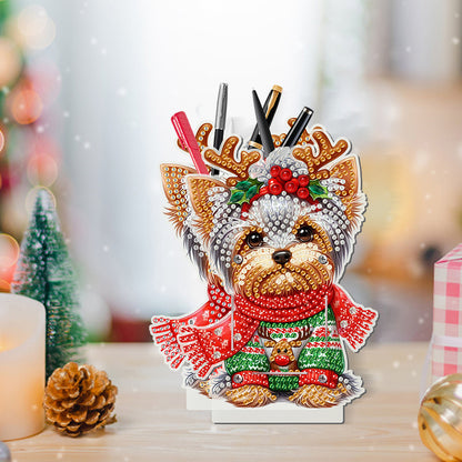 Acrylic Special Shape Double Side Christmas Dog Diamond Painting Pencil Holder