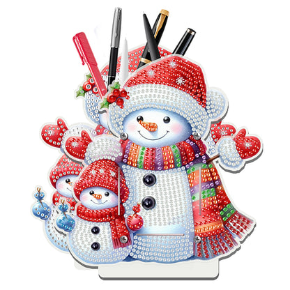 Acrylic Special Shape Double Side Xmas Snowman Diamond Painting Pencil Holder