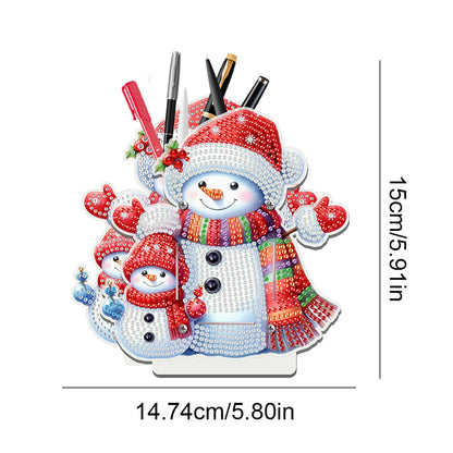 Acrylic Special Shape Double Side Xmas Snowman Diamond Painting Pencil Holder