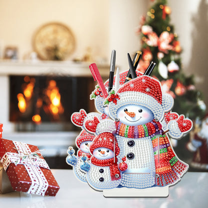 Acrylic Special Shape Double Side Xmas Snowman Diamond Painting Pencil Holder