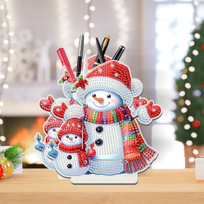 Acrylic Special Shape Double Side Xmas Snowman Diamond Painting Pencil Holder