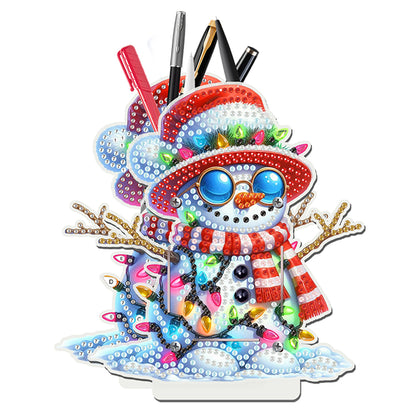 Acrylic Special Shape Double Side Xmas Snowman Diamond Painting Pencil Holder