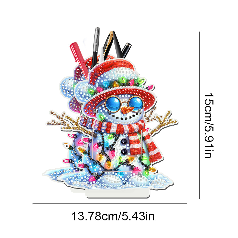 Acrylic Special Shape Double Side Xmas Snowman Diamond Painting Pencil Holder