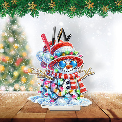 Acrylic Special Shape Double Side Xmas Snowman Diamond Painting Pencil Holder