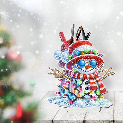 Acrylic Special Shape Double Side Xmas Snowman Diamond Painting Pencil Holder