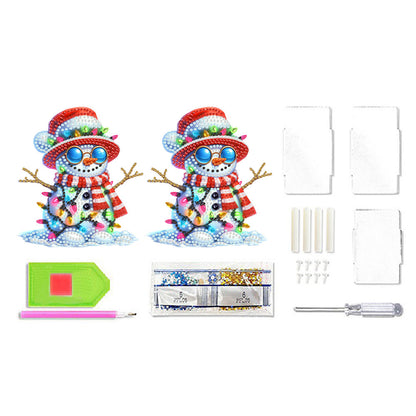 Acrylic Special Shape Double Side Xmas Snowman Diamond Painting Pencil Holder