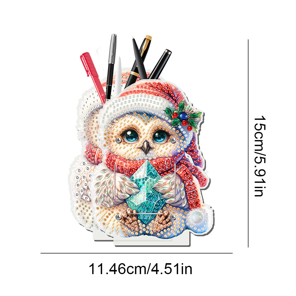 Acrylic Special Shape Double Side Christmas Owl Diamond Painting Pencil Holder