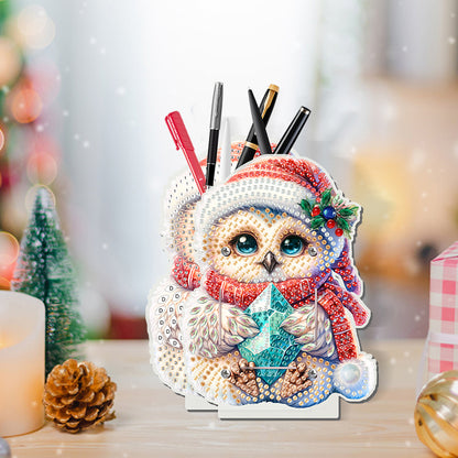 Acrylic Special Shape Double Side Christmas Owl Diamond Painting Pencil Holder