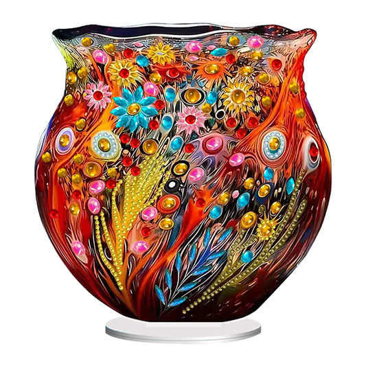 Acrylic Special Shape Colorful Flower Diamond Painting Vase for Home Decor (A)