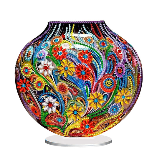 Acrylic Special Shape Colorful Flower Diamond Painting Vase for Home Decor (D)