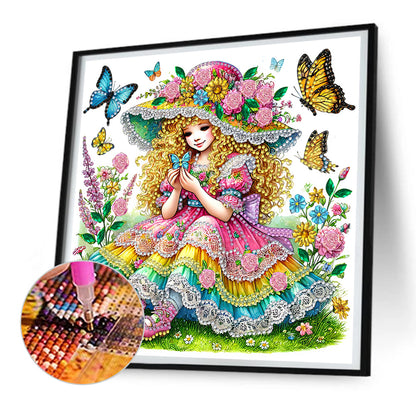 Spring Garden Girl - Partial Special-Shaped Drill Diamond Painting 30*30CM