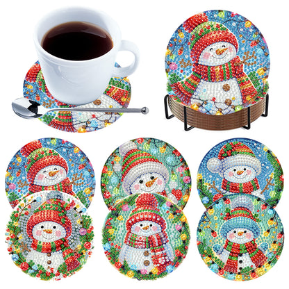 6Pcs Wooden Christmas Snowman DIY Diamond Painting Coaster for Dining Table