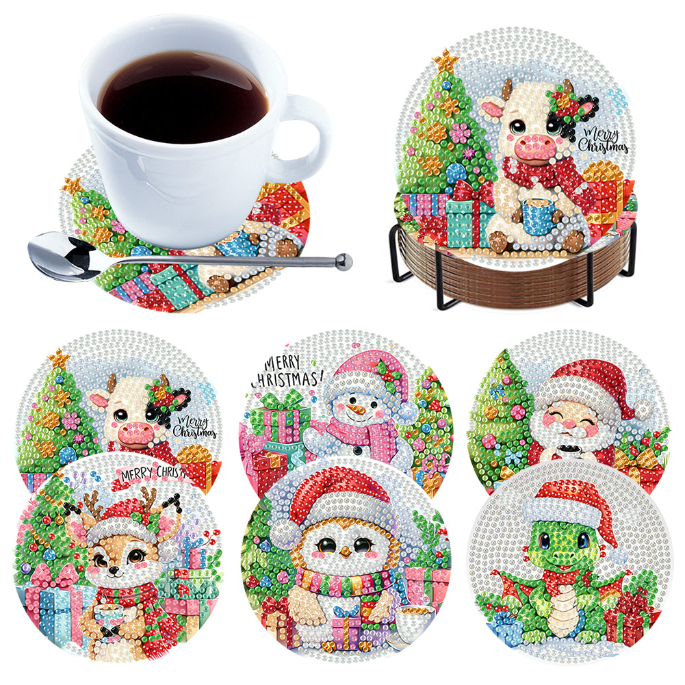 6Pcs Wooden Merry Christmas DIY Diamond Painting Coaster for Dining Table