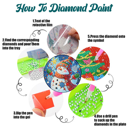 6Pcs Wooden Christmas DIY Diamond Painting Coaster Kit for Dining Table