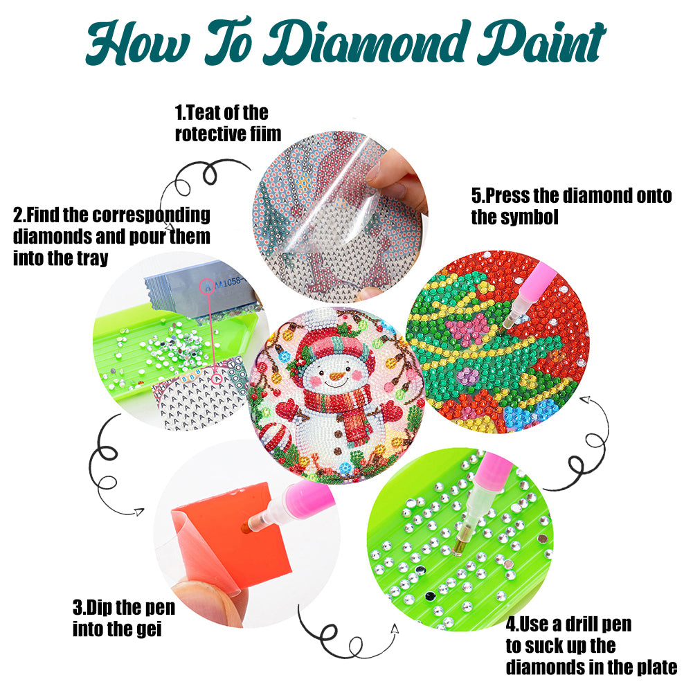 Acrylic Christmas Snowman Diamond Painting Placemats DIY Diamond Dot Kits