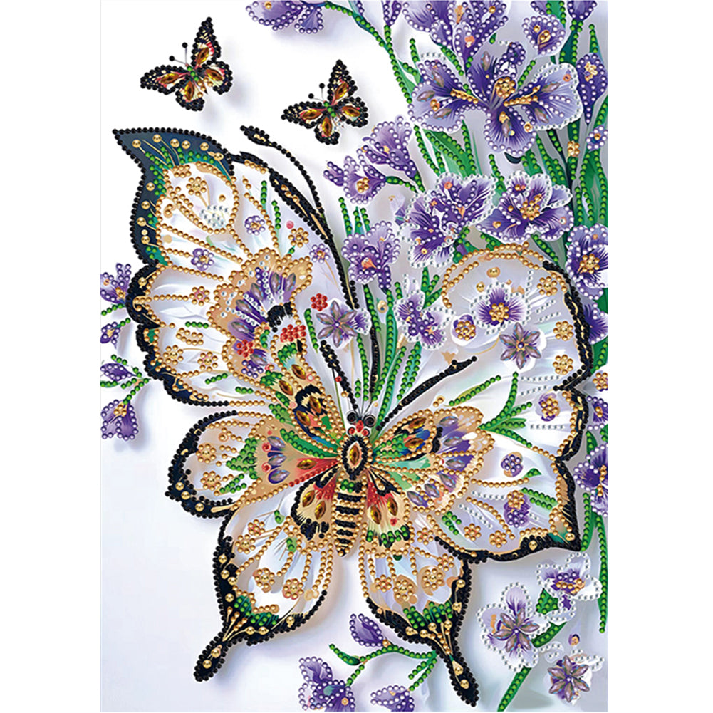 Purple Flowers And Butterflies - Partial Special-Shaped Drill Diamond Painting 30*40CM